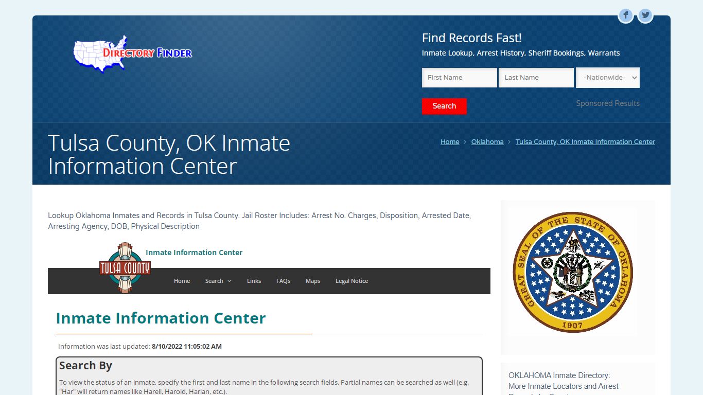 Tulsa County, OK Inmate Information Center | People Lookup