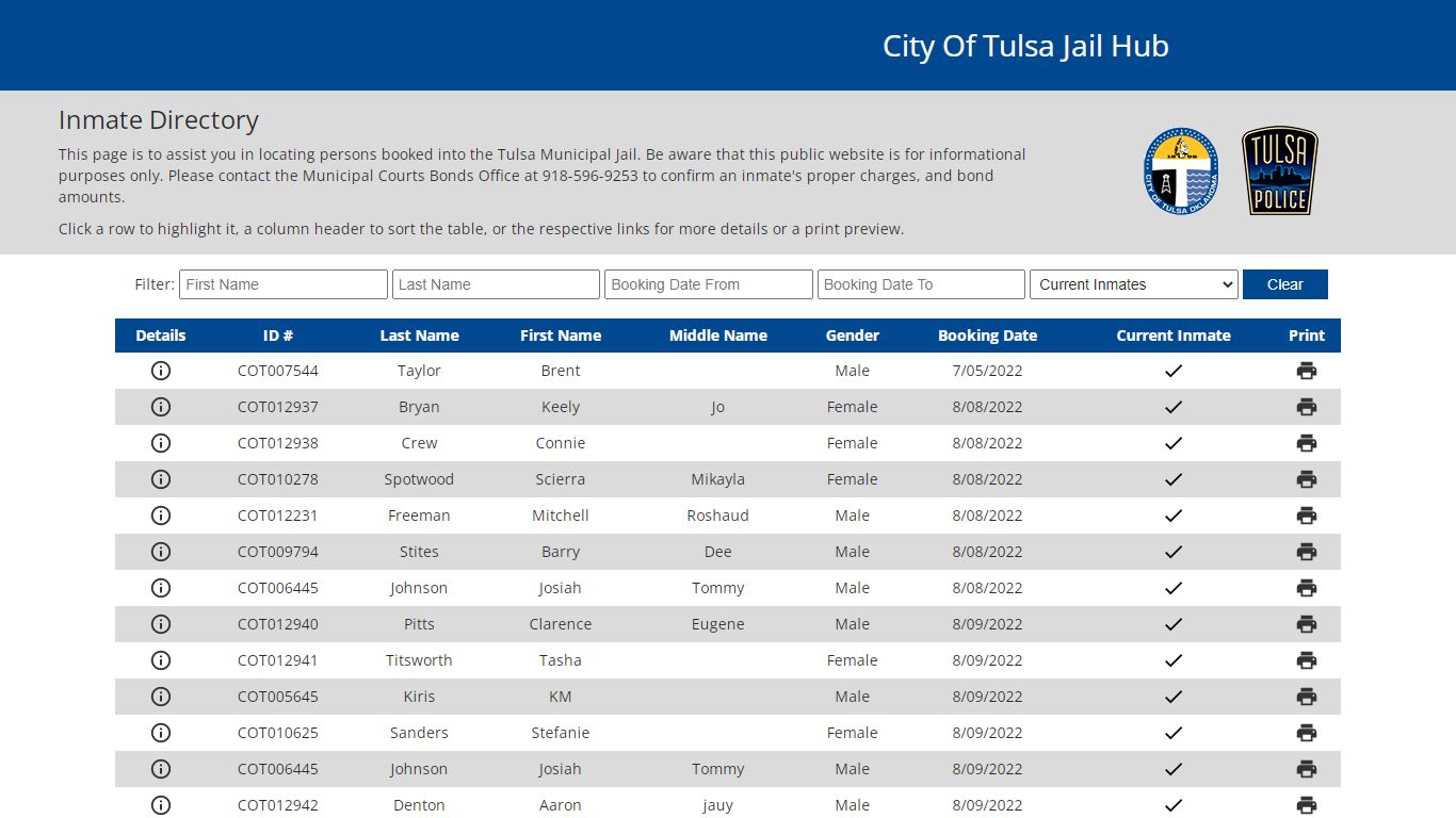 City of Tulsa Inmate Information